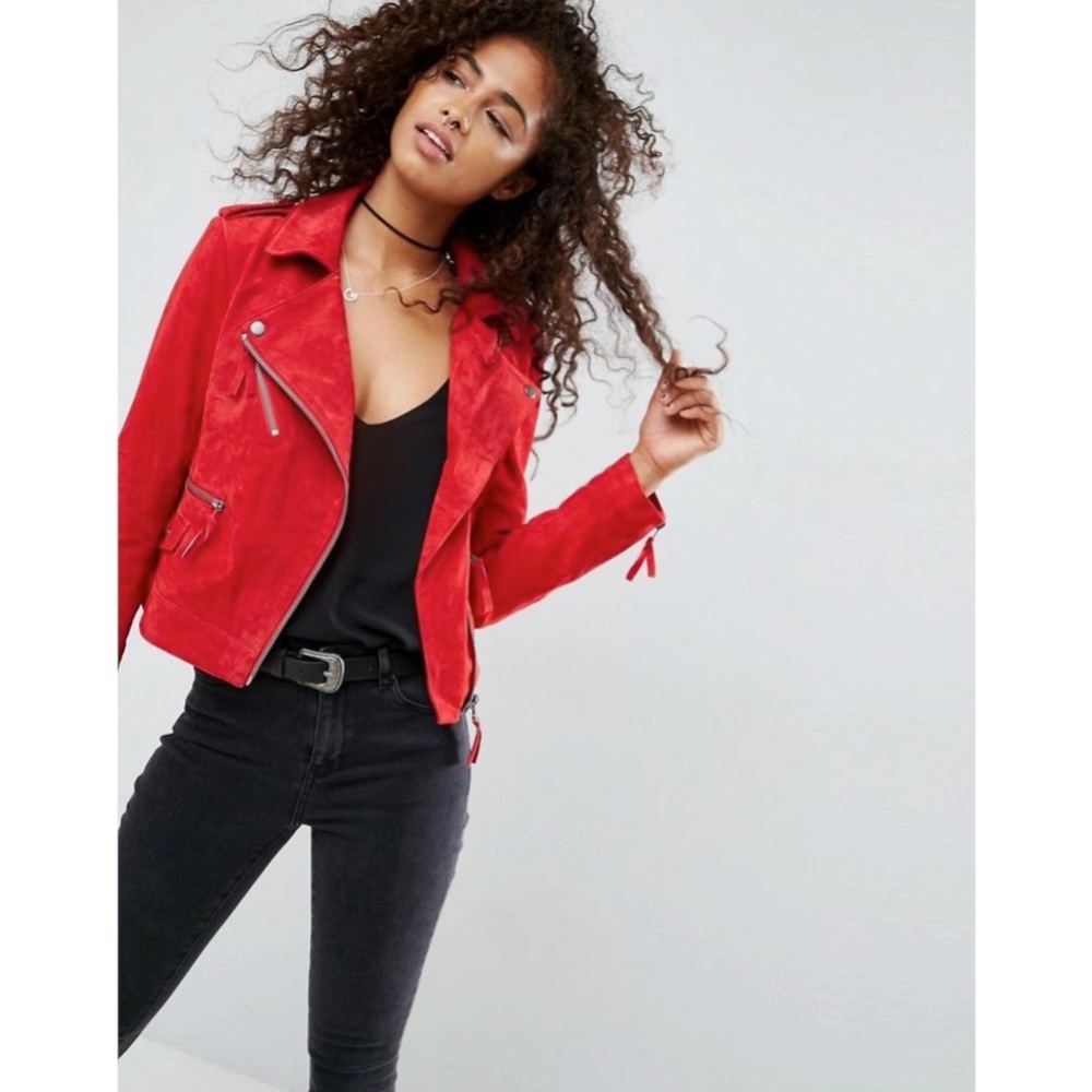 Asos Suede Biker Jacket Red Size 0